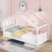 Twin Size House Shaped Canopy Bed for Toddler Kids - Vintage Headboard and Footboard - Solid Wood Slats Support