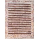 Striped Abstract Modern Accent Rug Hand-Knotted Brown Wool Carpet - 4'1"x 5'7"