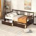 Twin Size Daybed Bed with 2 Drawers, Solid Wood Slat Support, Vintage Side Rail, Rustic Style, Espresso Wood Finish