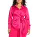 Plus Size Women's Satin Collared Blouse with Bow by ELOQUII in Hot Pink (Size 18)