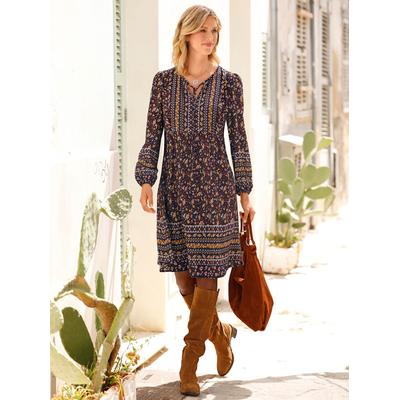 Tunikakleid INSPIRATIONEN "Druck-Kleid", Damen, Gr. 40, Normalgrößen, braun (schwarz, rotbraun, bedruckt), 100% Viskose, geblümt, gemustert, bedruckt, mehrfarbig, knielang, Rundhals, Langarm, Kleider Image