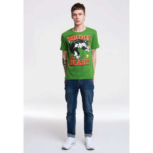 „T-Shirt LOGOSHIRT „“Looney Tunes – Sylvester & Tweety““ Gr. XS, grün (hellgrün) Herren Shirts T-Shirts mit coolem Print“