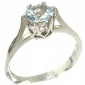 925 Sterling Silver Genuine Natural Aquamarine Solitaire Ring - Size X 1/2