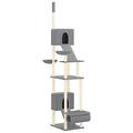 vidaXL Floor to Ceiling Cat Tree Pet Kitten Furniture Cat Scratch Tower Activity Centre Kitten Climber Scratching Tree Light Grey 277-303 cm