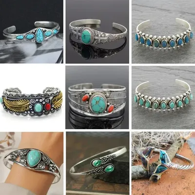 Bracelets en pierre naturelle turquoise vintage pour hommes et femmes manchette ouverte et