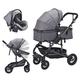 Children Stroller 3 in 1 Bassinet Pushchair Foldable Lightweight Compact Infant Prams with Rain Cover Footmuff Blanket Cooling Pad Mosquito Net for Toddlers from Birth to 50lbs