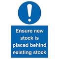 Schild "Ensure New Stock Is Placed Behind Existing Stock", 400 x 600 mm, A2P
