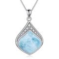 Larimar Jewellery Necklace Sterling Silver Cubic Zirconia Teardrop Pendant Necklace Blue March Birthstone Necklace Gifts for Women Girls Mother Daughter