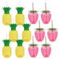 Hawaiian Summer Party Pineapple Strawberry Cup with Straw Tropical Wedding Flamingo Luau Birthday