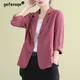 Spring Autumn Cotton Linen Loose Casual Blazers Female Long Sleeve Elegant Fashion Cardigan Suit