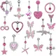 New 1PC Pink Butterfly Belly Button Rings Dangle Heart Zircon Navel Piercing Surgical Steel Belly