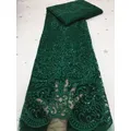 Latest Green African Lace Fabric 2024 High Quality French Milk Silk Lace Fabric With Sequins For