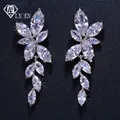 LXOEN Marquise Cut Flower Zirconia Crystal Long Drop Earrings for Women Shiny Leaf CZ Stone Bridal