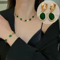 Titanium Steel Waterproof And Sweat Proof Hot Selling Emerald Necklace Earrings Bracelet Set Women's