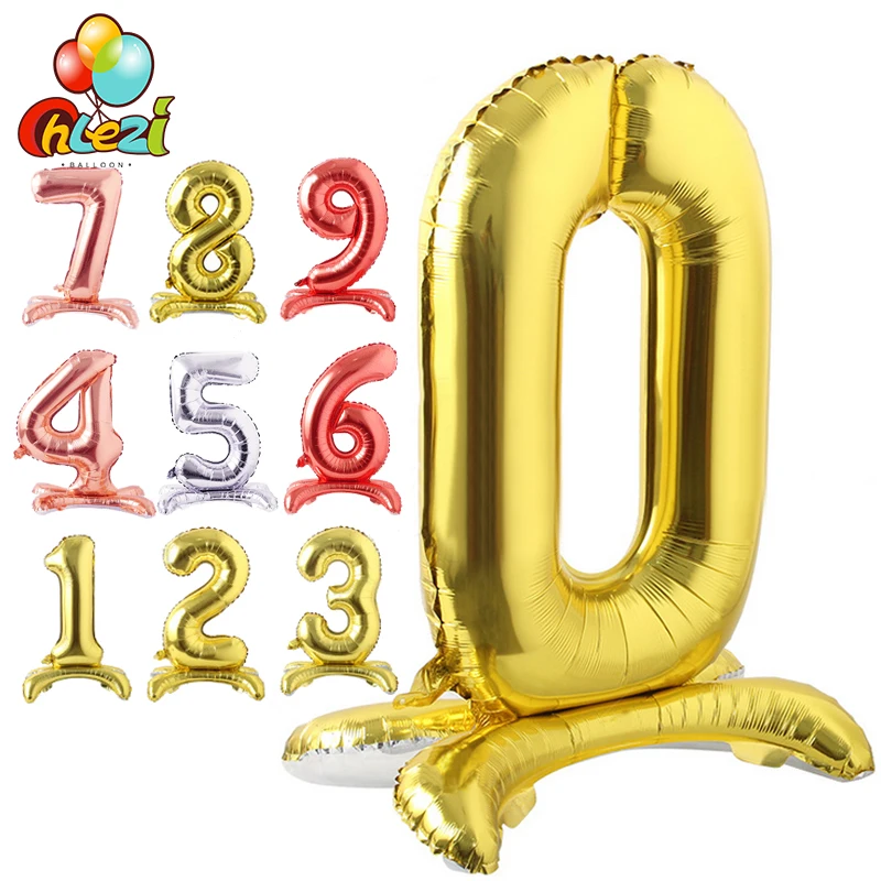 Neue Ankunft 32 Zoll Stand Nummer Folienballons Rose Gold Silber Rot Ballon Hochzeit Geburtstag Party Dekorationen Kinder Spielzeug Dusche Image