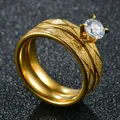 6mm Edelstahl Paar Ringe Nie Verblassen Gold Farbe Kristall Hochzeit Ring für Frauen Männer