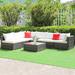 Patio Rattan Furniture Set Sectional Sofa Garden Cushion - 7 Pieces - Armless Sofa: 29" x 25.5" x 24"