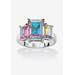 Women's 5.60 Cttw. Emerald-Cut Aurora Borealis Cubic Zirconia Sterling Silver Ring by PalmBeach Jewelry in Silver (Size 7)