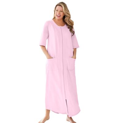 Plus Size Women's Long French Terry Zip-Front Robe by Dreams & Co. in Pink (Size 4X)