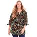 Plus Size Women's Georgette Buttonfront Tie Sleeve Cafe Blouse by Catherines in Black Multi Ditsy Floral (Size 6X)