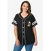 Plus Size Women's Disney Mickey Mouse Black Baseball Jersey Button Down Shirt by Disney in Black (Size 2X (18-20))