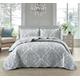 BQC 3 Piece Printed Quilted Bedspread Throw Bedding Set Includes Bed Throw Comforter & 2 Pillow Sham Embroidered Machine Washable (Damask Grey, Super King)