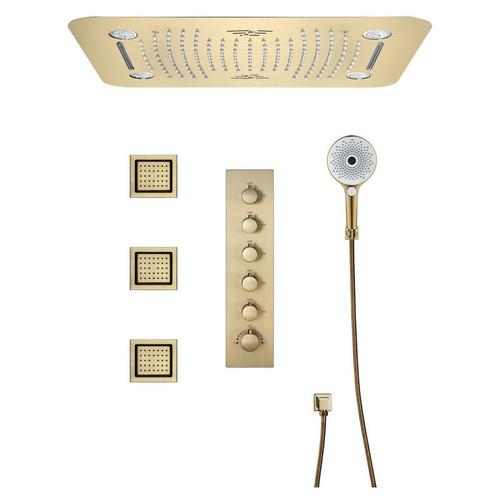 Duschsystem mit Thermostat, Gebürstetes Gold Musik Duschsystem Unterputz 64 Farben led Duschset
