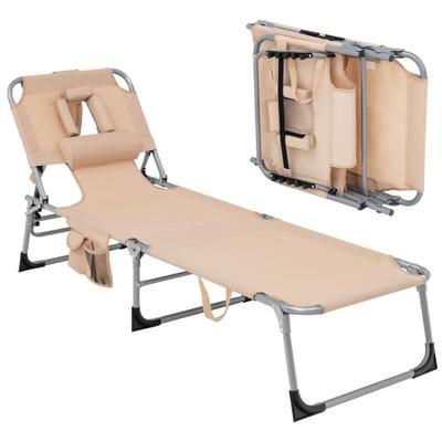 Costway Folding Beach Lounge Chair with Pillow for...