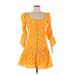 Nicholas Casual Dress - DropWaist Square 3/4 sleeves: Yellow Polka Dots Dresses - Women's Size 12