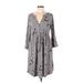 Torrid Casual Dress V Neck 3/4 sleeves: Gray Floral Dresses - Women's Size Medium Plus