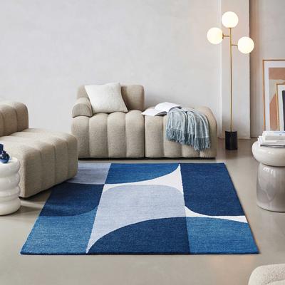 Teppich ESPRIT "Backup ESP-39867", blau (dunkelblau), B:200cm H:8mm L:290cm, Polyester, Teppiche, handgetuftet, Retro-Optik, Design für Wohnzimmer und Schlafzimmer Image