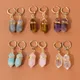 Natural Hexagonal Stone Earrings Rose Quartzs Amethysts Mineral Stone Earrings for Women Gold Color