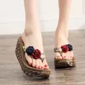 7 CM High Heel Women Wedge Non-Slip Outdoor Slipper Summer Beach Shoes Female Floral Flip-Flop