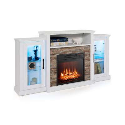 Costway Fireplace TV Stand with 16-Color Led Lights for TVs up to 65 Inch-White