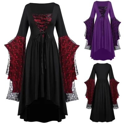 Vintage Halloween Cosplay Kostüm Hexe Vampir Gothic Kleid Geisterkleider Up Party Gedruckt Image