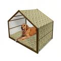 Persian Pet House Middle East Paisley Motifs Ornamentals Designs on Pastel Background Outdoor & Indoor Portable Dog Kennel with Pillow and Cover 5 Sizes Pale Green Brown by Ambesonne