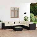 7 Piece Patio Set with Cushions Poly Rattan Black