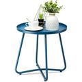 danpinera Outdoor Side Table Weather Resistant Small Round Steel Patio End Table Metal Side Table for Patio Yard Garden Bedside 17.72 Height - Blue