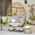 DWVO Outdoor Rocking Egg Chair Wicker Patio Rocking Swivel Basket Chair - Grey