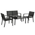 YRLLENSDAN Patio Conversation Setsï¼ŒPatio Furniture Outdoor Table and Chairs 4 Piece Patio Set w/ Tempered Glass Tabletop Waterproof Textilene for Outside Backyard Lawn Pool Deck Balcony Black