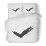 FMSHPON 3 Piece Bedding Set Tick Sign Black Checkmark White Mark Graphic Ok Button for Vote Decision Symbol Twin Size Duvet Cover with 2 Pillowcase for Home Bedding Room Decoration