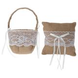 Ring Flower Girl Bearer Pillow Basket Pillows Wedding Set Baskets Weddings Generic Burlap Jute Pocket Linen Bridal