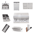 Lion Premium Outdoor Grill Kitchen Package #1 | 32 Natural Gas Grill Set | Single Side Burner Door/Drawer Combo Mini Fridge Bar Sink Rotisserie Basket & More!