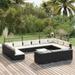 14 Piece Patio Set with Cushions Black Poly Rattan