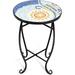 Side Table Outdoor Mosaic Round 14 Inch W/Glass Table Top And Steel Frame For Patio Lawn Garden Balcony And Home DÃ©core Small End Table (Navy)