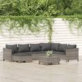 8 Piece Patio Set with Cushions Gray Poly Rattan