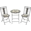 HElectQRIN 3 Piece Outdoor Patio Dining Bistro Set 2 Folding Chairs 8 Pointed Star Mosaic Folding Center Table for Garden Poolside Porch