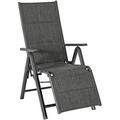 Reclining Patio Chairs 7 Positions Adjustable Backrest Outdoor Folding Recliners Aluminum Frame Padded Lounge Chair Lawn Porch Furniture (1 Gray)