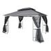 13x10 Patio Gazebo Gazebo Tent with Netting Metal Shelf and Ventilated Double Roof Outdoor Canopy for Backyard Deck Detachable Mesh Screen On All Sides Gray Top