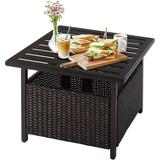 Bilot Rattan Umbrella Side Table Bistro Wicker Side Table with Storage Slot Patio Umbrella Side Table Stand with 1.57 Umbrella Hole Outdoor Leisure Coffee Table for Garden Poolside Deck